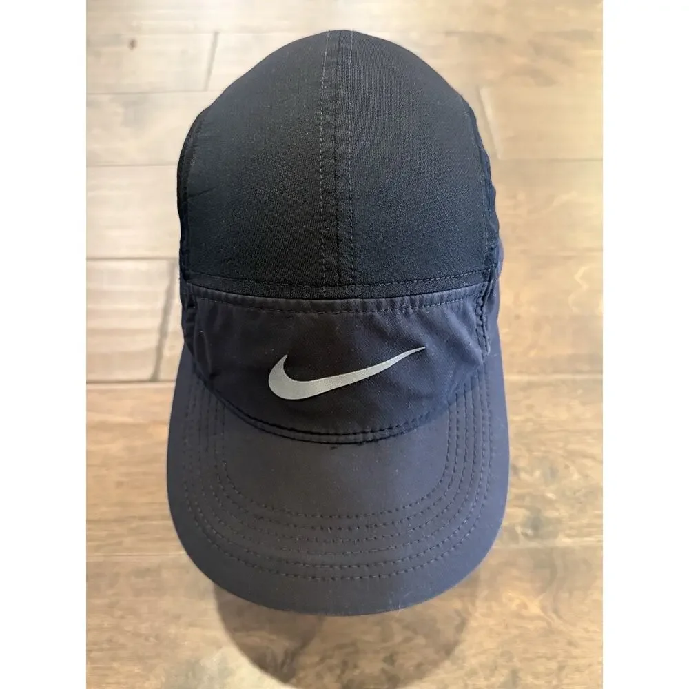 Nike AW84 Dri-Fit 5 Panel Black Mesh Reflective Pocket Zip Adjustable Hat Cap